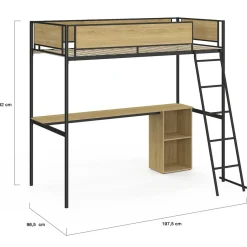 Lit simple mezzanine 90x190cm avec bureau et rangements style industriel*IDMarket Best