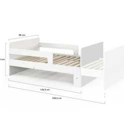 Lit simple évolutif 90 x 140/190 cm avec sommier et barrières bois blanc*IDMarket Online