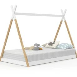 Lit tipi enfant sommier bois et blanc*IDMarket Clearance