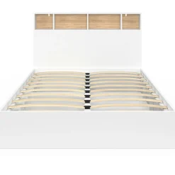 Lit 140x190 avec rangements blanc et hêtre et tête de lit*IDMarket Best