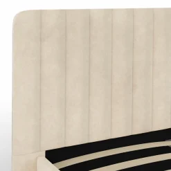 Lit 140x190 cm avec tête de lit et sommier en velours beige*IDMarket