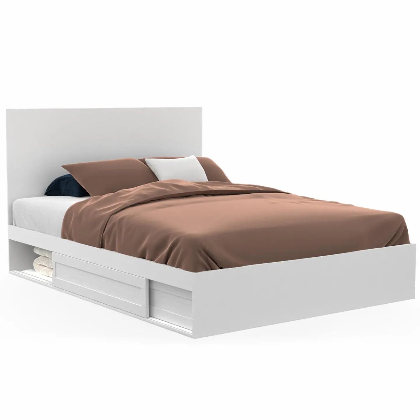 Lit 140x190 cm blanc avec rangements, tête de lit et sommier*IDMarket Sale