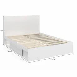 Lit 140x190 cm blanc avec rangements, tête de lit et sommier*IDMarket Sale