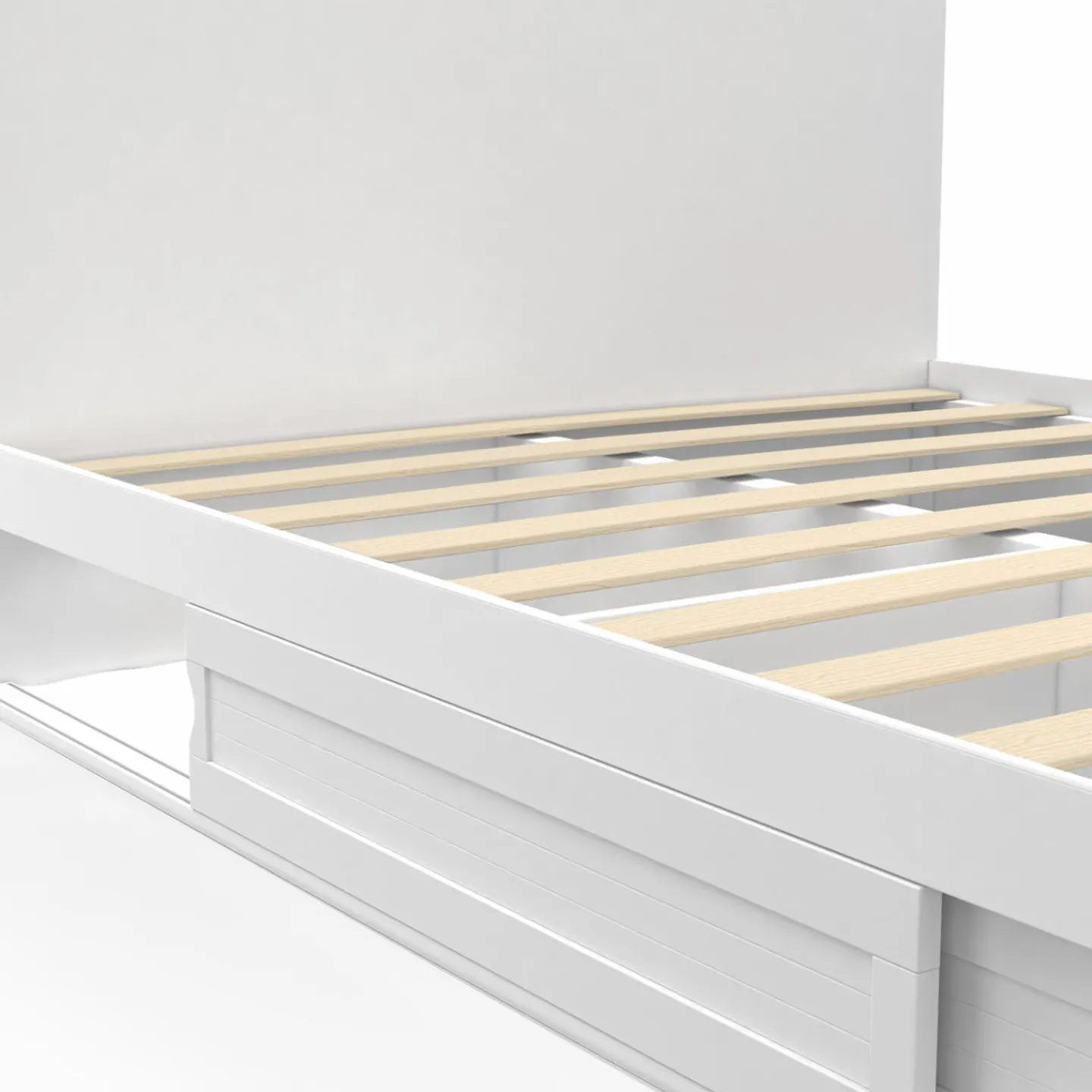 Lit 140x190 cm blanc avec rangements, tête de lit et sommier*IDMarket Sale