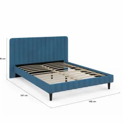 Lit 140x190 cm velours bleu avec tête de lit et sommier*IDMarket Best