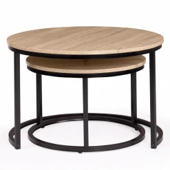 Lot 2 tables basses gigognes rondes bois métal industrielles*IDMarket Outlet