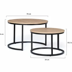 Lot 2 tables basses gigognes rondes bois métal industrielles*IDMarket Outlet