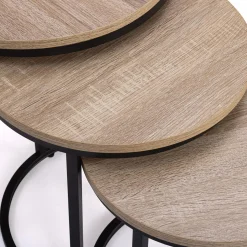 Lot 3 tables basses gigognes rondes bois métal industrielles 35/40/45 cm*IDMarket Online