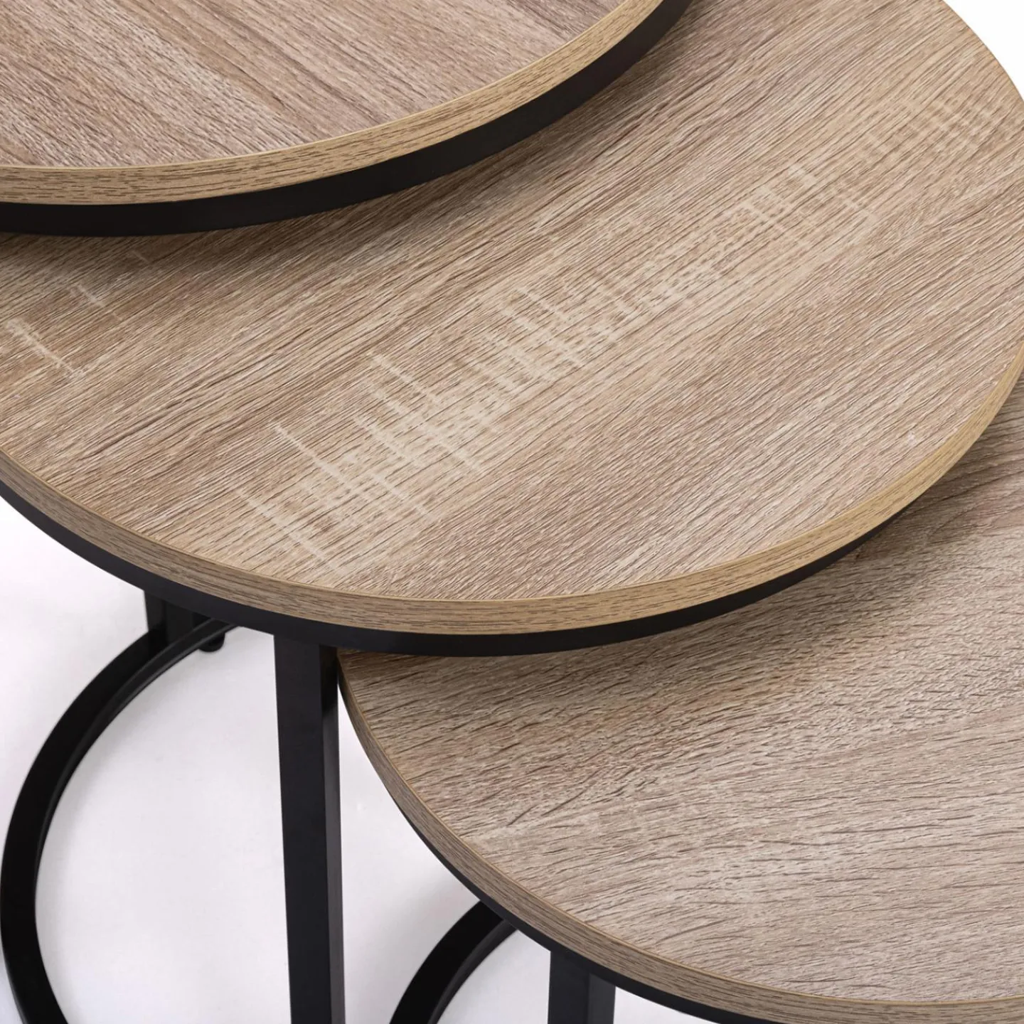 Lot 3 tables basses gigognes rondes bois métal industrielles 35/40/45 cm*IDMarket Online