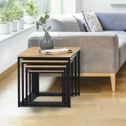 Lot 4 tables basses gigognes bois métal industrielles 35/40/45/50 cm*IDMarket Best
