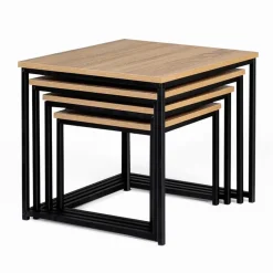 Lot 4 tables basses gigognes bois métal industrielles 35/40/45/50 cm*IDMarket Best