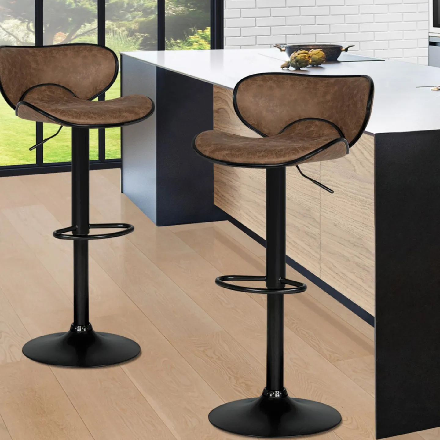 Lot 2 tabourets de bar marron réglables*IDMarket New