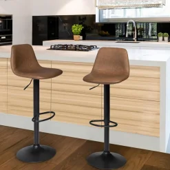 Lot 2 tabourets de bar marron vintage réglables*IDMarket Best