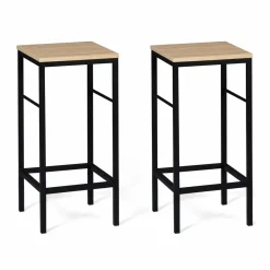 Lot 2 tabourets de bar style industriel bois et métal*IDMarket Clearance