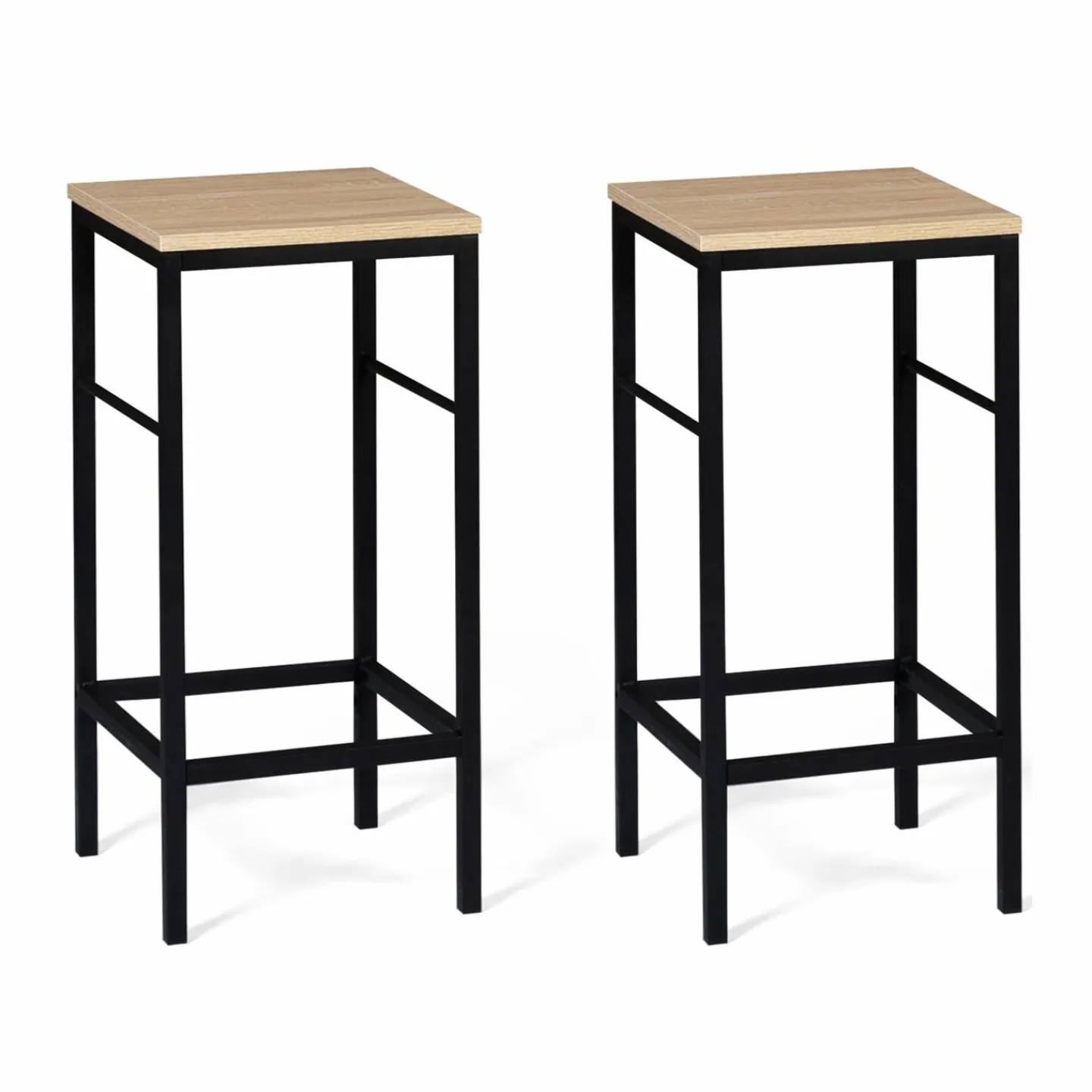 Lot 2 tabourets de bar style industriel bois et métal*IDMarket Clearance