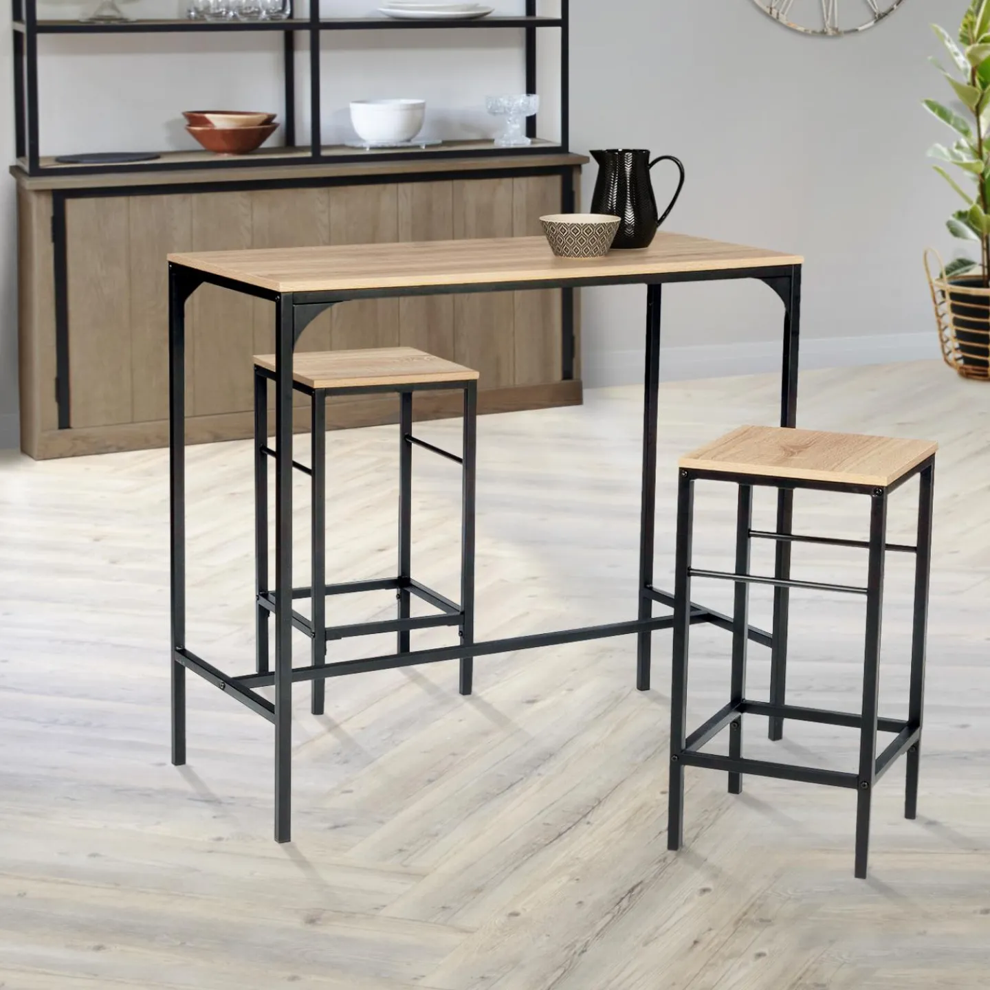 Lot 2 tabourets de bar style industriel bois et métal*IDMarket Clearance