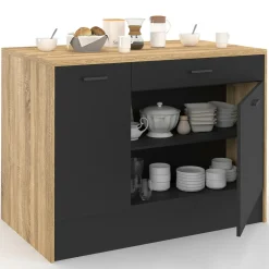 Îlot central bois et noir avec une grande capacité de rangement*IDMarket Sale