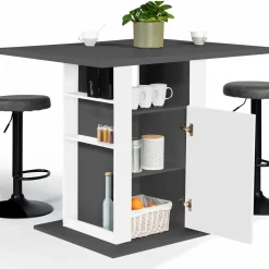 Îlot central cuisine bois gris et blanc 110 cm*IDMarket Online