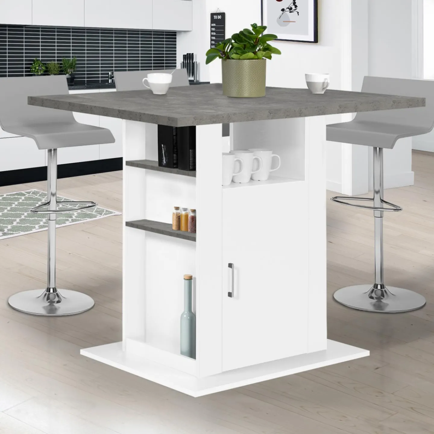 Îlot central cuisine plateau effet béton et bois blanc 110 cm*IDMarket Online
