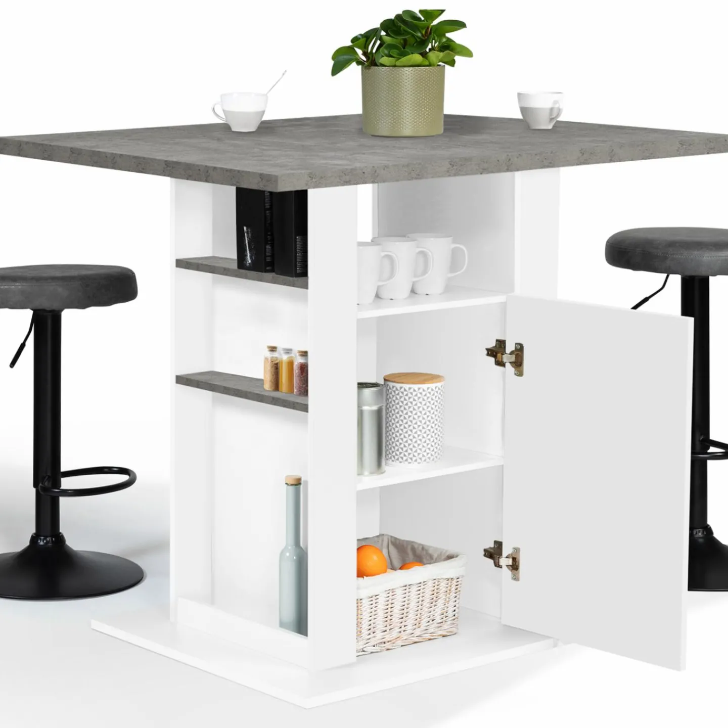 Îlot central cuisine plateau effet béton et bois blanc 110 cm*IDMarket Online