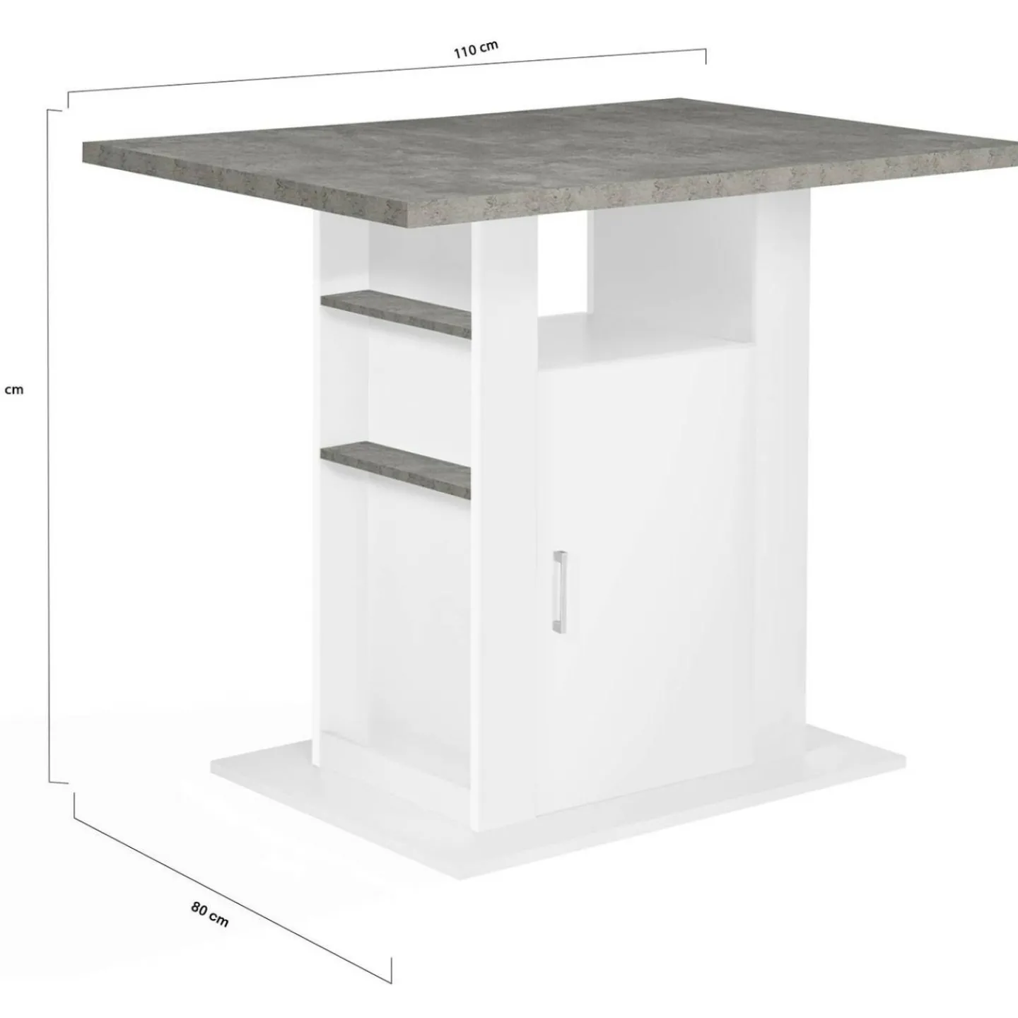 Îlot central cuisine plateau effet béton et bois blanc 110 cm*IDMarket Online