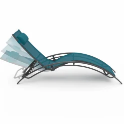 Lot de 2 bains de soleil inclinables avec coussin acier gris et toile bleu canard*IDMarket Best