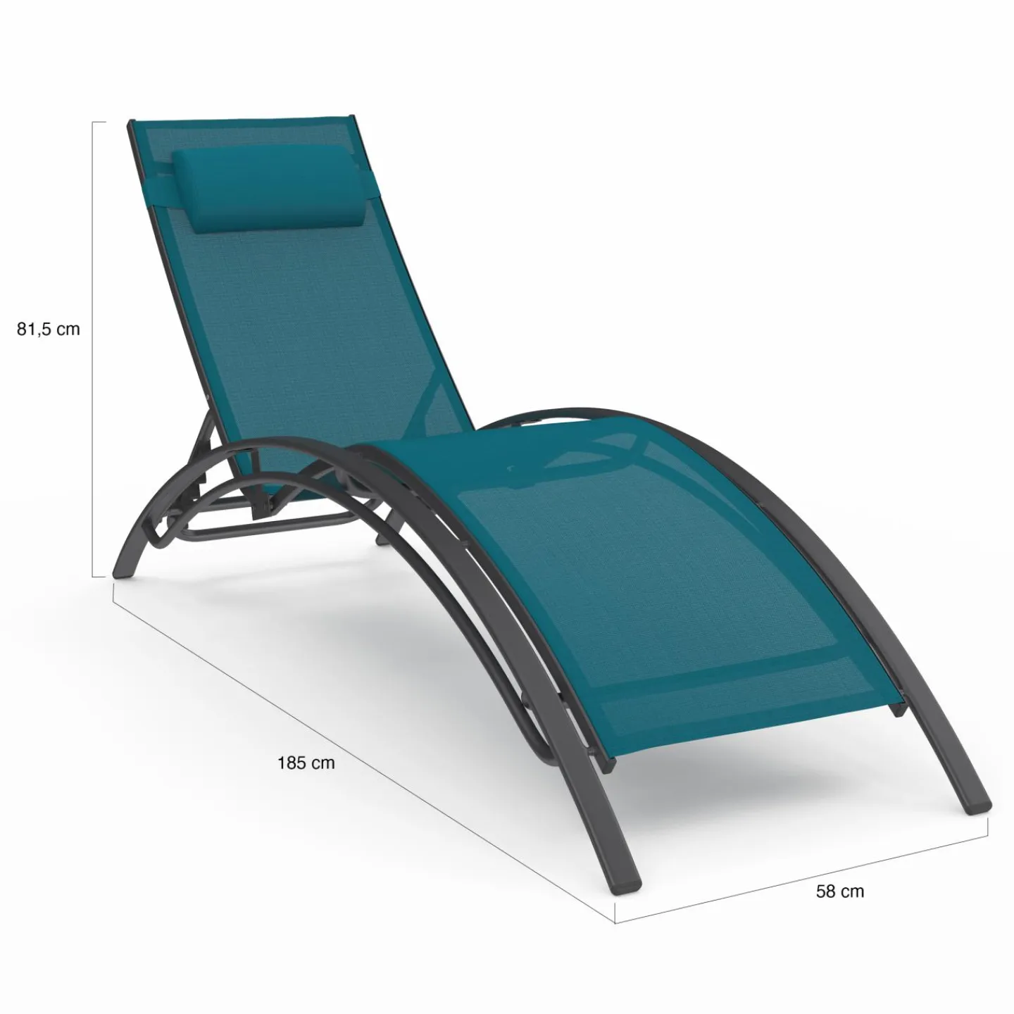 Lot de 2 bains de soleil inclinables avec coussin acier gris et toile bleu canard*IDMarket Best