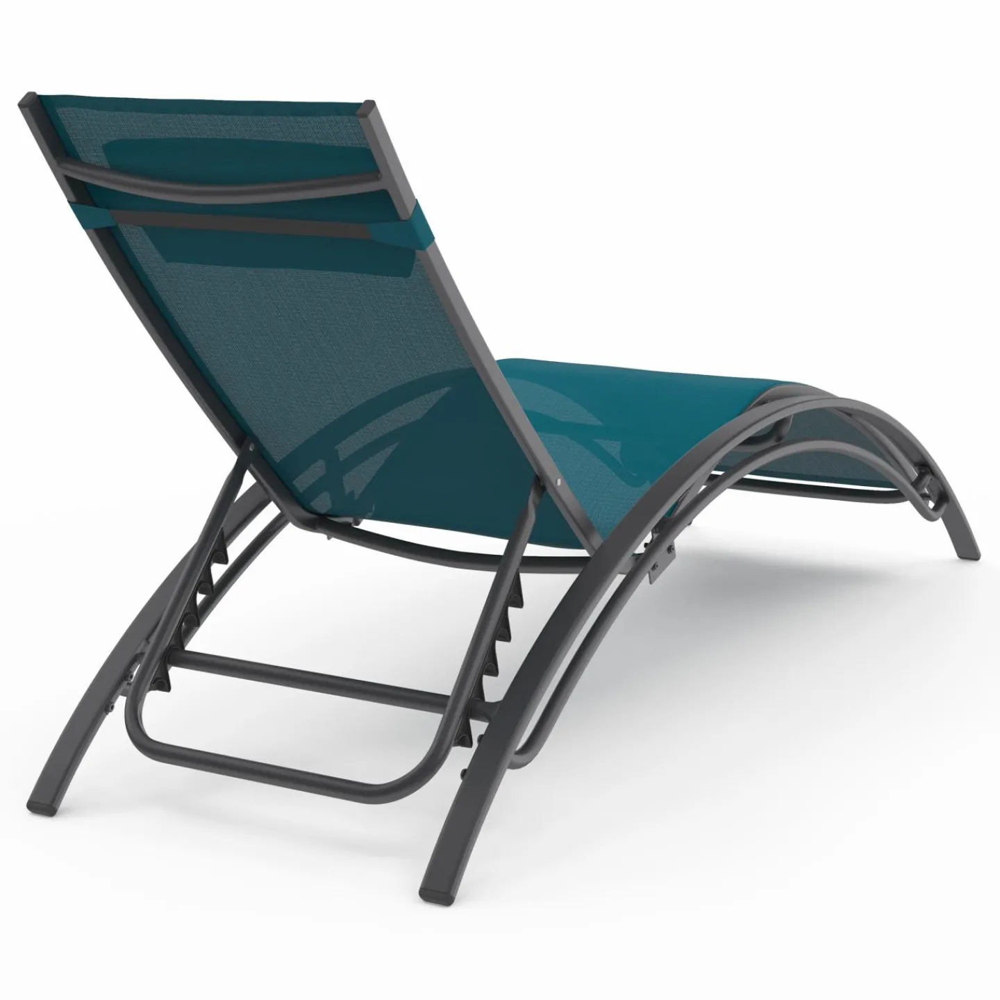 Lot de 2 bains de soleil inclinables avec coussin acier gris et toile bleu canard*IDMarket Best