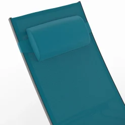 Lot de 2 bains de soleil inclinables avec coussin acier gris et toile bleu canard*IDMarket Best