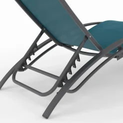 Lot de 2 bains de soleil inclinables avec coussin acier gris et toile bleu canard*IDMarket Best