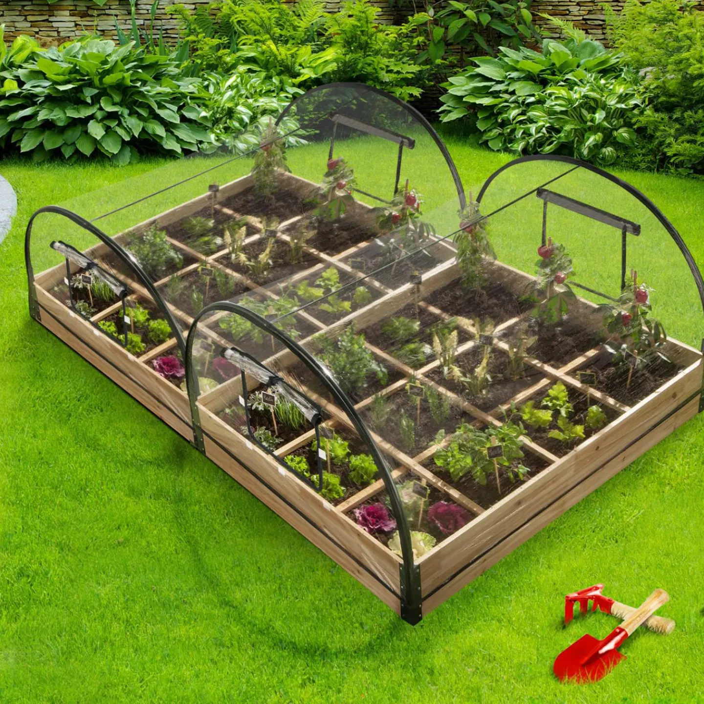 Lot de 2 carrés potager en bois 12 compartiments*IDMarket