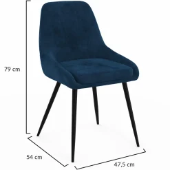 Lot de 4 chaises avec accoudoirs en velours bleu*IDMarket