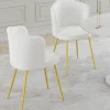 Lot de 2 chaises bouclette blanche, dossier coquillage, pieds dorés*IDMarket Online