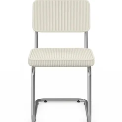 Lot de 4 chaises cantilever en velours côtelé beige et pied métal*IDMarket Hot