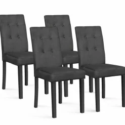 Lot de 4 chaises capitonnées en velours gris pieds noirs*IDMarket Discount