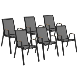 Lot de 6 chaises de jardin métal et textilène noir et bois*IDMarket Hot