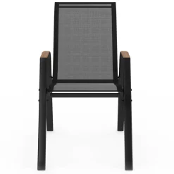 Lot de 6 chaises de jardin métal et textilène noir et bois*IDMarket Hot