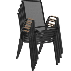 Lot de 6 chaises de jardin métal et textilène noir et bois*IDMarket Hot