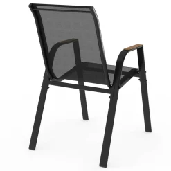 Lot de 6 chaises de jardin métal et textilène noir et bois*IDMarket Hot