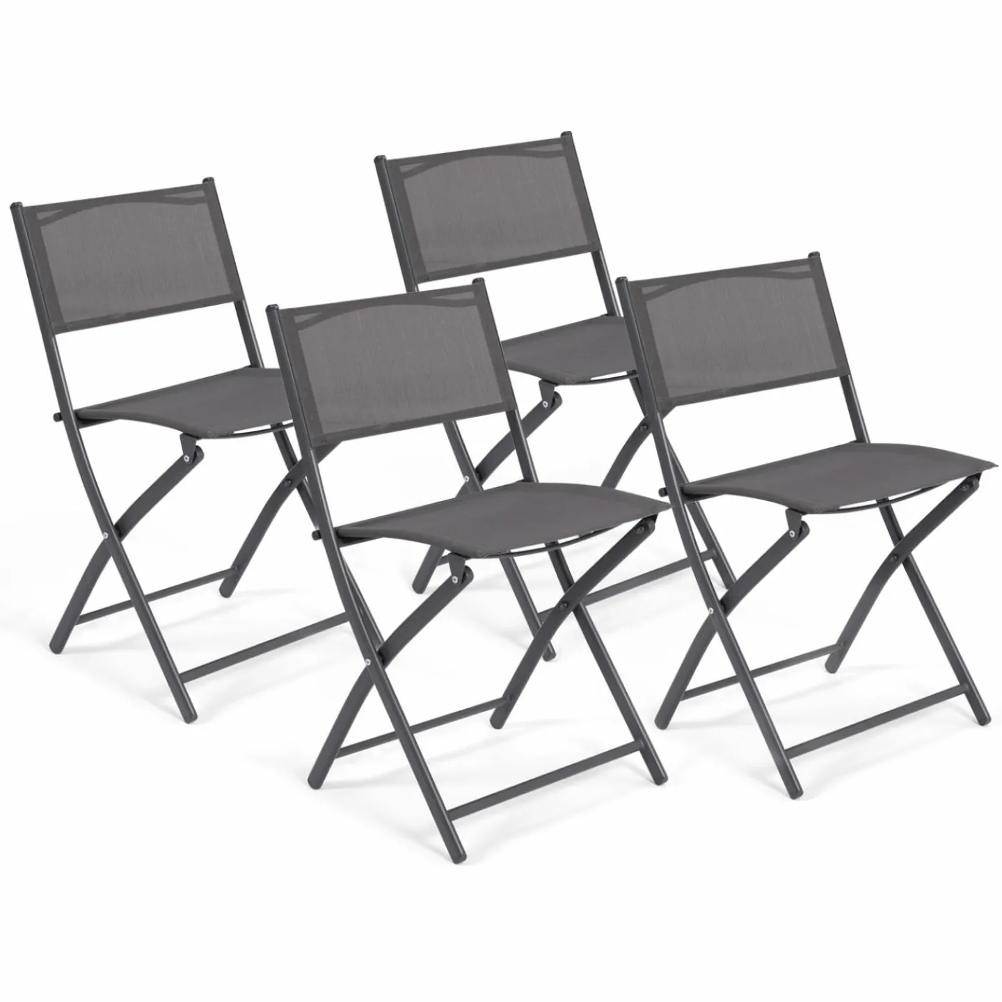 Lot de 4 chaises de jardin pliantes grises en acier et textilène*IDMarket Clearance