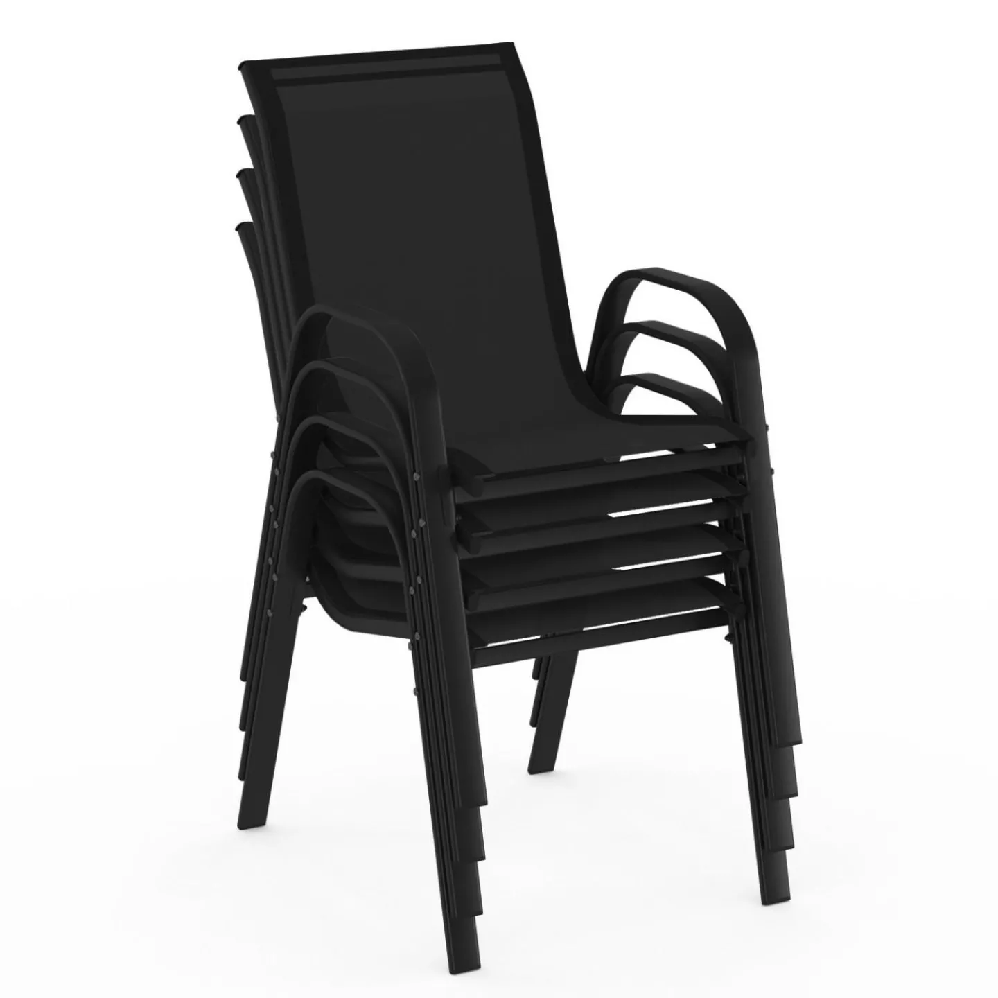 Lot de 4 chaises de jardin empilables en métal noir et textilène*IDMarket Clearance