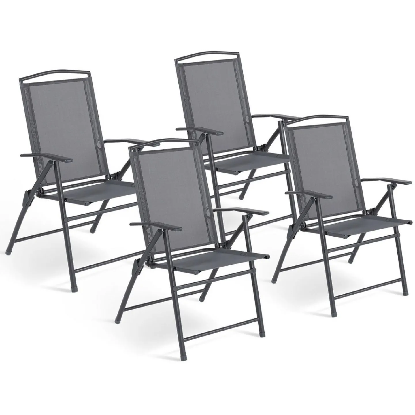 Lot de 4 chaises de jardin pliantes dossier inclinable avec accoudoirs gris anthracite*IDMarket Best