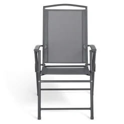 Lot de 4 chaises de jardin pliantes dossier inclinable avec accoudoirs gris anthracite*IDMarket Best