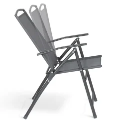 Lot de 4 chaises de jardin pliantes dossier inclinable avec accoudoirs gris anthracite*IDMarket Best
