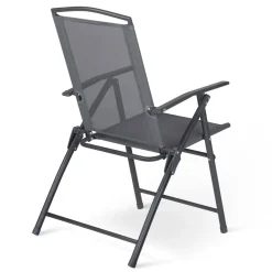 Lot de 4 chaises de jardin pliantes dossier inclinable avec accoudoirs gris anthracite*IDMarket Best