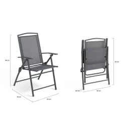 Lot de 4 chaises de jardin pliantes dossier inclinable avec accoudoirs gris anthracite*IDMarket Best