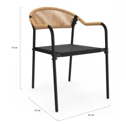 Lot de 4 chaises de jardin extérieures en métal, en cordage, en textilène et rotin clair*IDMarket Best