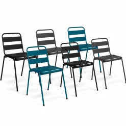 Lot de 6 chaises de jardin empilables en acier gris anthracite, noir et bleu*IDMarket New