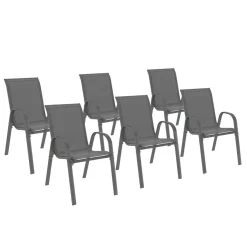 Lot de 6 chaises de jardin empilables en métal gris anthracite et textilène*IDMarket Sale
