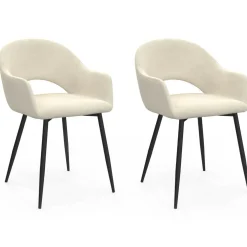 Lot de 2 chaises de salle à manger, fauteuils de table CLARA en velours crème*IDMarket Online